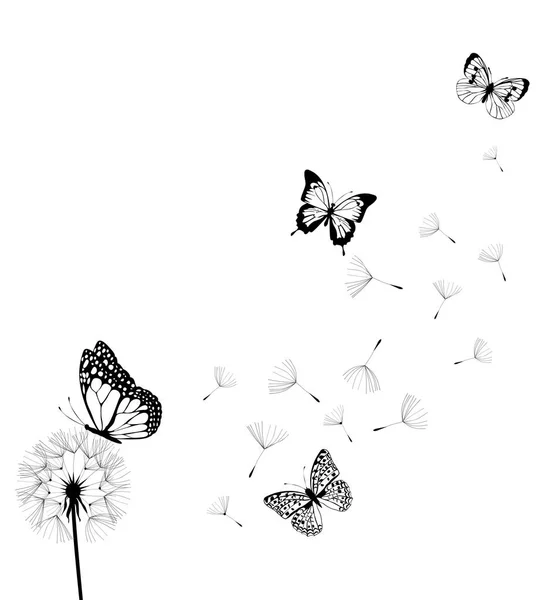Tarassaco vettoriale con farfalle — Vettoriale Stock