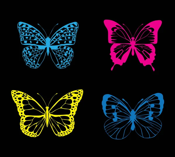 Vector Neon Butterflies — Stock Vector