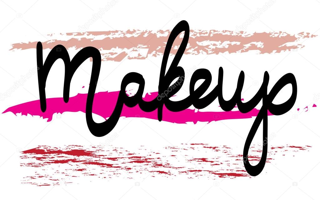 Vector illustration of make up artist card with brush strokes and text