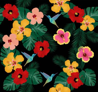 Hummingbird and flowers clipart