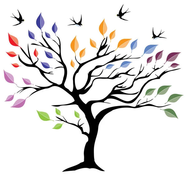Vector Tree With Colorful Leaves — Stock Vector
