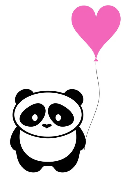 Vektor Illustration Von Niedlichen Pandabär Mit Rosa Herz Ballon Silhouette — Stockvektor