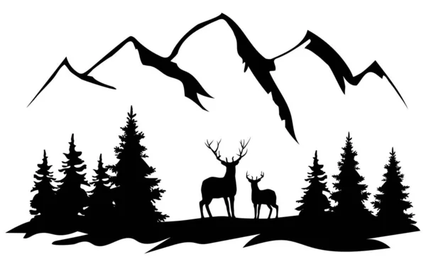 Vector deer and the mountains — Stock Vector