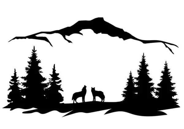 Vector Wolves Mountains — Stock Vector