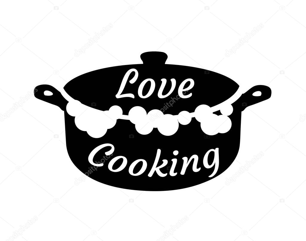 Vector illustration of kitchen pot logo. Kitchen logo love cooking.