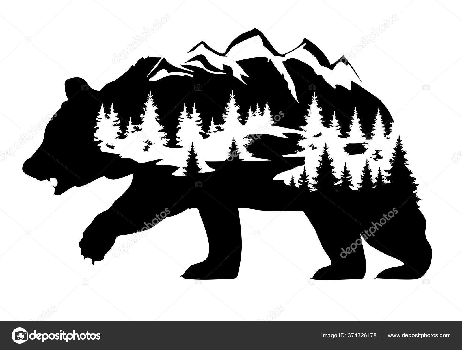 Vector Illustration Bear Silhouette Forest Mountains Fantasy Bear Nature  Wilderness Stock Vector by ©lilac-design 374326178, image size:1600x1212