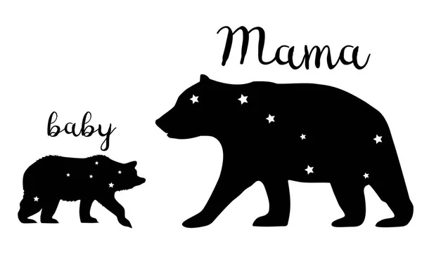 Ilustración Vectorial Una Mamá Oso Bebé Oso Siluetas Oso Animal — Vector de stock