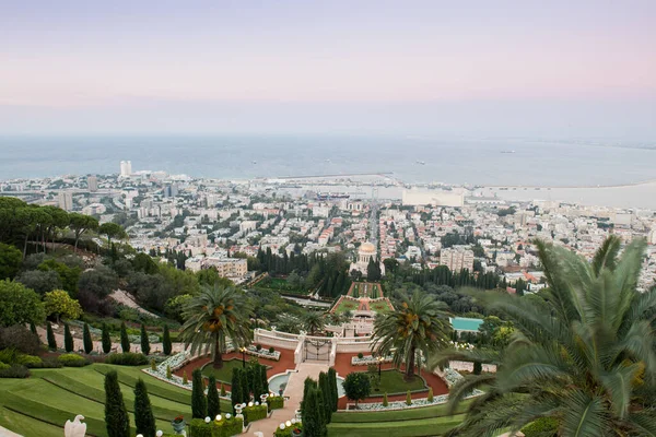 Över Den Bahai Trädgården Haifa Israel — Stockfoto