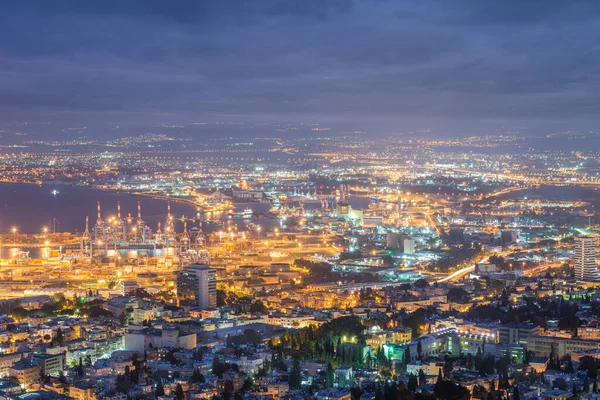 Vista Haifa Desde Jardín Bahai Por Noche — Foto de Stock