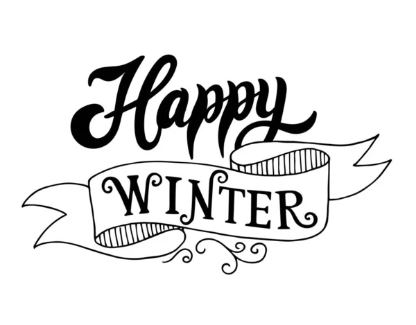 Happy Winter Hand Drawn Lettering Best Christmas New Year Greeting — Stock Vector