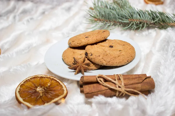 Gemütliche Winterkomposition Cookies Zimt Und Andere Süße Elemente — Stockfoto