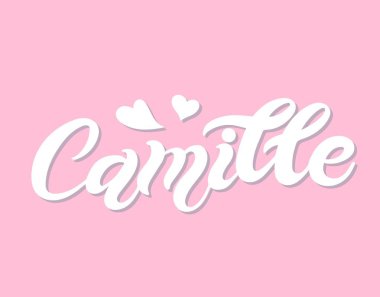 Camille. Kadın ismi. El çizimi harfler. Vektör çizimi. Doğum günü afişi için en iyisi