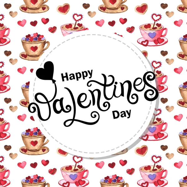 Happy Valentine Day Hand Drawn Lettering Watercolor Romantic Background Background — 스톡 사진