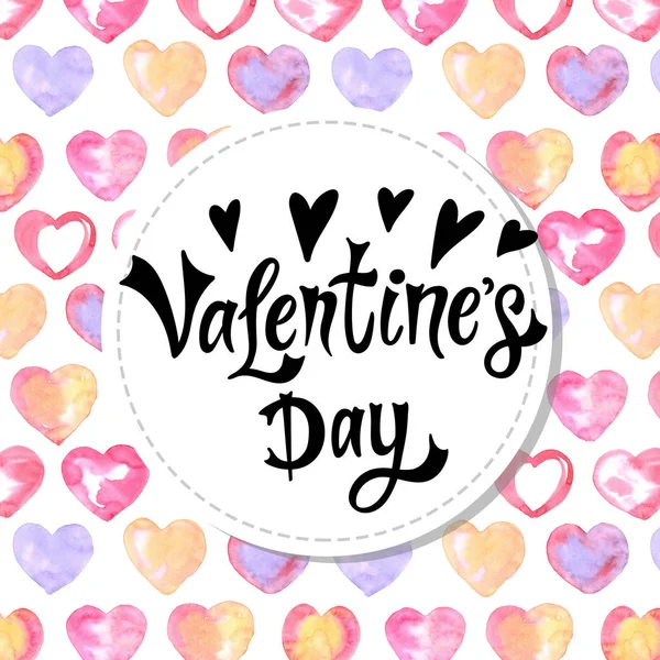 Valentine Day Hand Drawn Lettering Watercolor Romantic Background Background Has — 스톡 사진