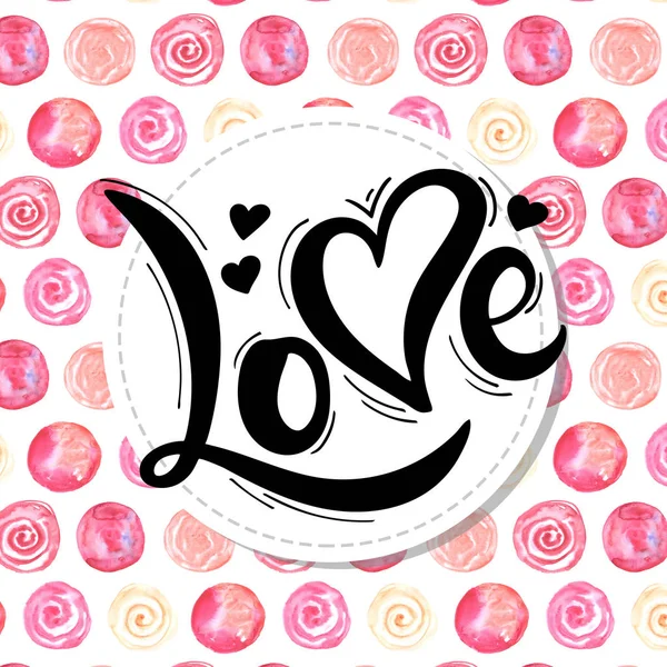 Love Hand Drawn Lettering Watercolor Romantic Background Background Has Hearts — 스톡 사진