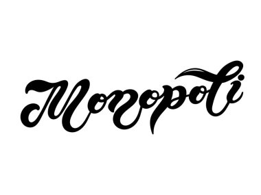 Monopoli. The name of the Italian city in the region of Puglia. Hand drawn lettering. Vector illustration. Best for souvenir products.