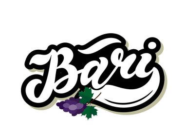 Bari. The name of the Italian city in the region of Puglia. Hand drawn lettering. Vector illustration. Best for souvenir products.