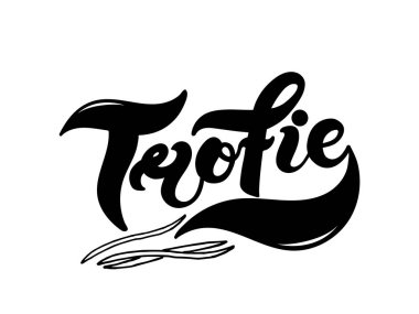 Trofie. İtalyanca makarnanın adı. El çizimi harfler. Vektör çizimi. Resimler restoran ya da kafe menüsü tasarımı için harikadır