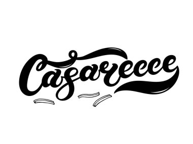 Casarecce. İtalyanca makarnanın adı. El çizimi harfler. Vektör çizimi. Resimler restoran ya da kafe menüsü tasarımı için harikadır.