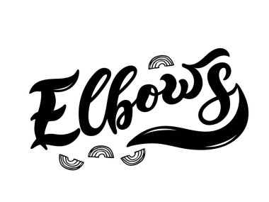 Dirsekler. İtalyanca makarnanın adı. El çizimi harfler. Vektör çizimi. Resimler restoran ya da kafe menüsü tasarımı için harikadır.