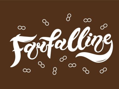 Farfalline. İtalyanca makarnanın adı. El çizimi harfler. Vektör çizimi. Resimler restoran ya da kafe menüsü tasarımı için harikadır.