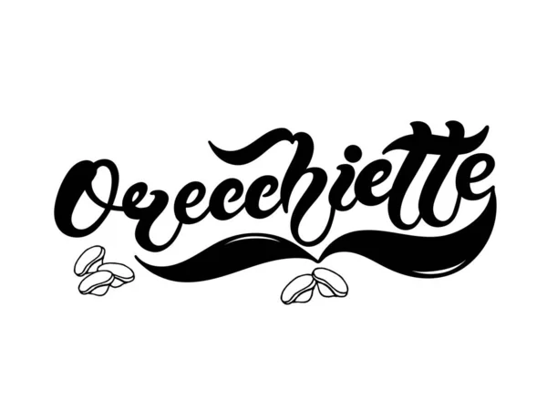 Orecchiette Nombre Del Tipo Pasta Italiano Letras Dibujadas Mano Ilustración — Vector de stock