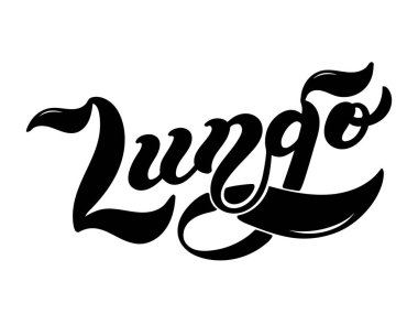 Lungo. Kahvenin türünün adı. El çizimi harfler. Vektör çizimi. Resimler restoran ya da kafe menüsü tasarımı için harikadır