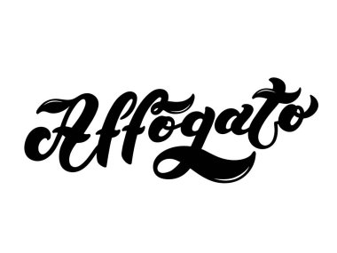 Affogato. Kahvenin türünün adı. El çizimi harfler. Vektör çizimi. Resimler restoran ya da kafe menüsü tasarımı için harikadır