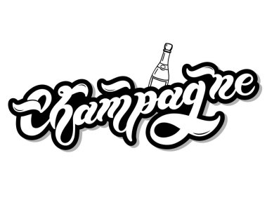 - Şampanya. El çizimi harfler. Vektör çizimi. Restoran veya bar tasarımı için en iyisi