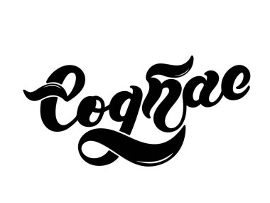 Konyak mı? Alkollü içki türü. El çizimi harfler. Vektör çizimi. Restoran veya bar tasarımı için en iyisi