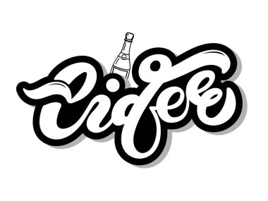 Elma şarabı. Alkollü içki türü. El çizimi harfler. Vektör çizimi. Restoran veya bar tasarımı için en iyisi