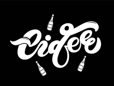 Elma şarabı. Alkollü içki türü. El çizimi harfler. Vektör çizimi. Restoran veya bar tasarımı için en iyisi