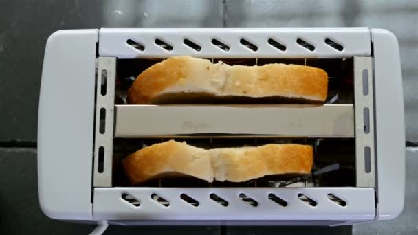 Zaman atlamalı kavrulmuş tost ekmek tost makinesinden, üstten görünüm haşhaş yukarıya — Stok video