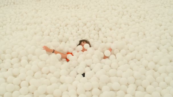 Cute Years Old Girl Having Fun Lots White Ball Ball — Stock Video