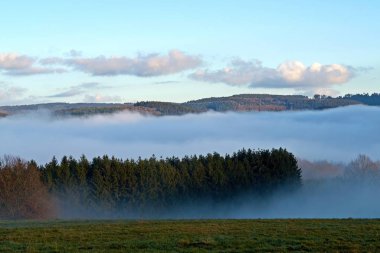 Sonbahar Eifel manzarası siste fotoğraflandı.