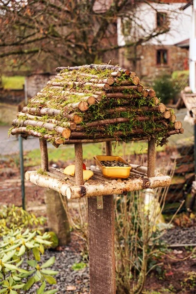 Alimentadores de pássaros. Casa de árvore para os pássaros, apartamento alegre — Fotografia de Stock