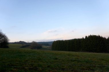 Eifel Almanya 'sının akşam sisli manzarası.