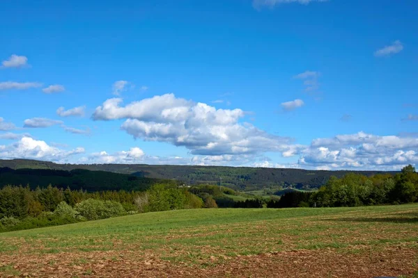 A panoramic photo of the landscape in the Vulkaneifel, Germany. — Stock Photo, Image
