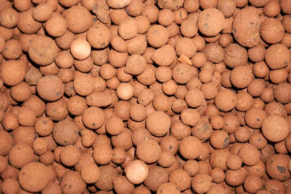Heat expanded clay pebbles used as a growing media in hydroponics. Background close up of pellets. — Stock Image Heat expanded clay pebbles used as a growing media in hydroponics. Background close up of pellets. Stock Photo