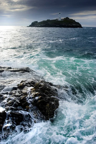 Phare Godrevy Marée Haute Godrevy Cornouailles Angleterre — Photo