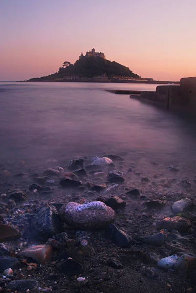 Uma Bela Exposição Monte São Miguel Sol Noite Cornwall Inglaterra — Fotografia de Stock