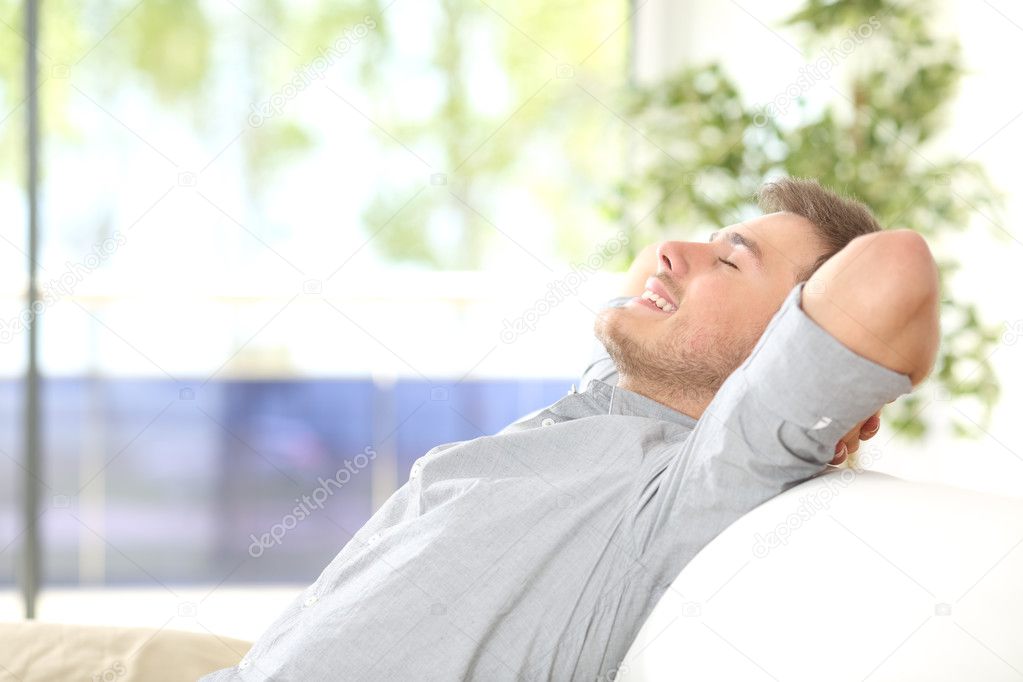 Man resting and breathing at home