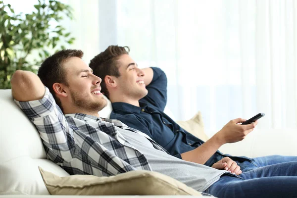 Compañeros de cuarto viendo la televisión en casa —  Fotos de Stock