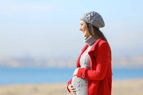 Mujer embarazada dando un paseo por la playa — Foto de Stock