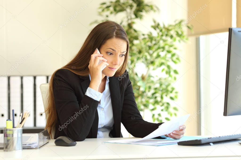 Businesswoman calling customer service
