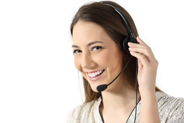 Telemarketing-Betreiber auf weißem Hintergrund — Stockfoto