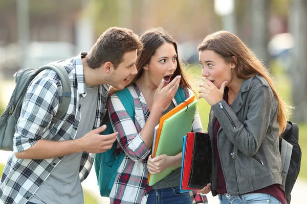 Gossip estudantes contando segredos — Fotografia de Stock