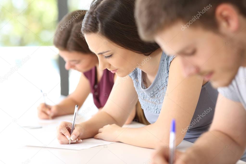 Students doing an exam in a classroom