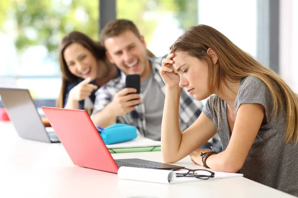 Sad student victim of cyber bullying — Stock Photo, Image