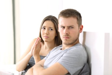 Wife begging and angry husband clipart